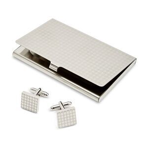 the Gift Mens Card Case Square Shape Cufflinks, Metallic, NWT